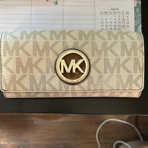 Michael Kors Cream Signature MK Continental Wallet with Gold Logo
